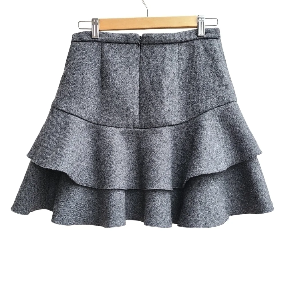 J. Crew Grey Wool Blend Tiered Ruffle Mini Skirt Size 0 / XS